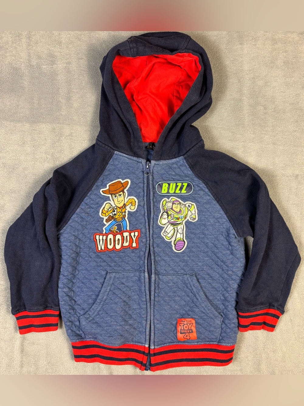 Disney Toy Story 4 Boys Zip Hoodie 5/6 Woody Buzz Lightyear Blue Jacket Coat